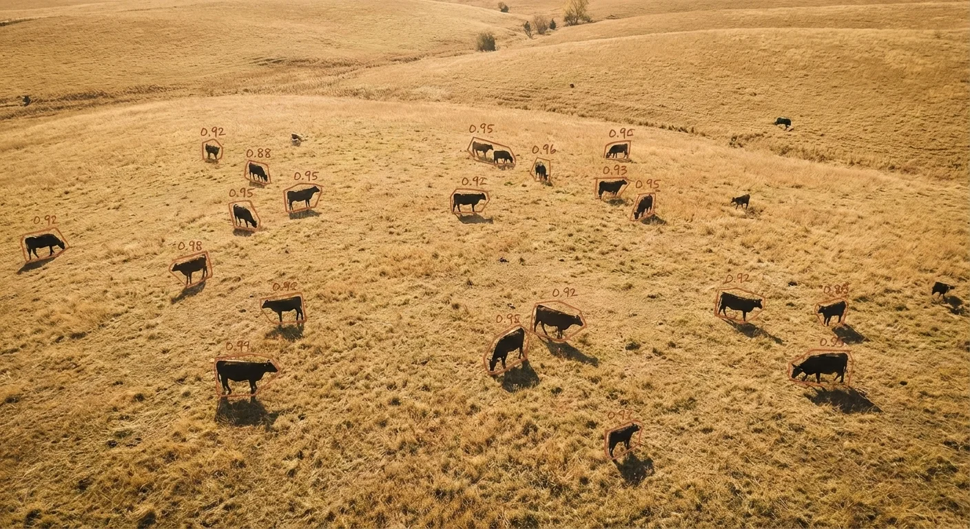Aerial view of cattle with ML segmentation overlay